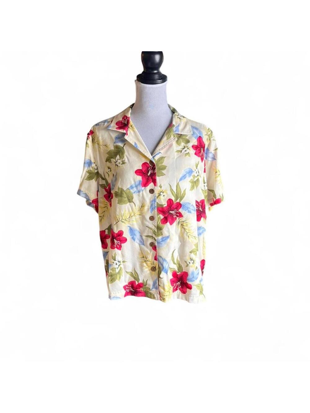 Sunset Cove vintage hibiscus floral print button up shirt Size XL